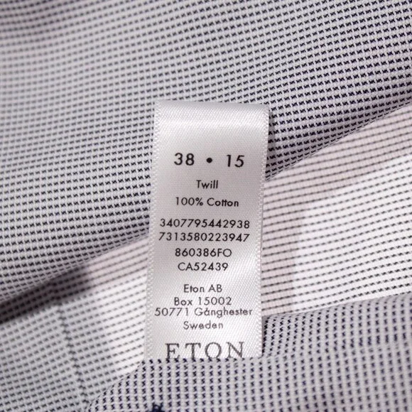 Eton NWT Dress Shirt Size 38 15 Slim Fit in Blue / White 100% Cotton